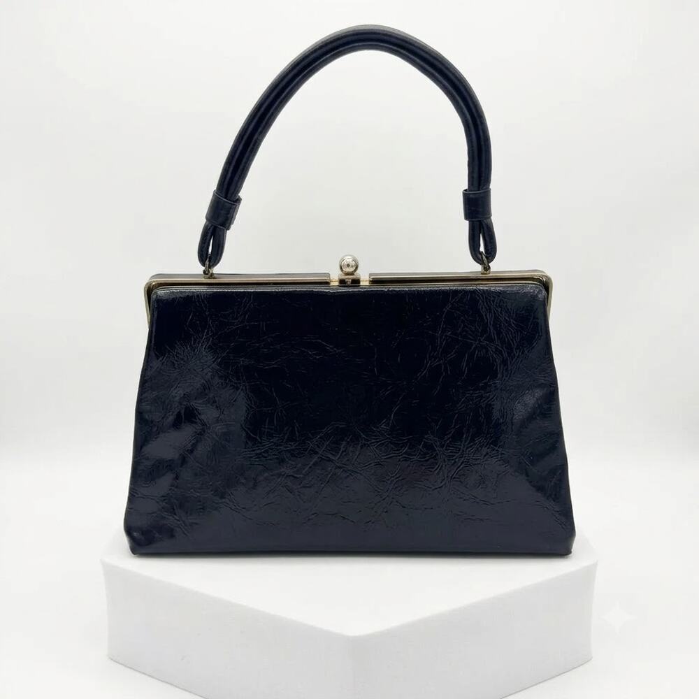 Vintage 1960s Dover Navy Patent Leather Handbag - Made in USA - MCM